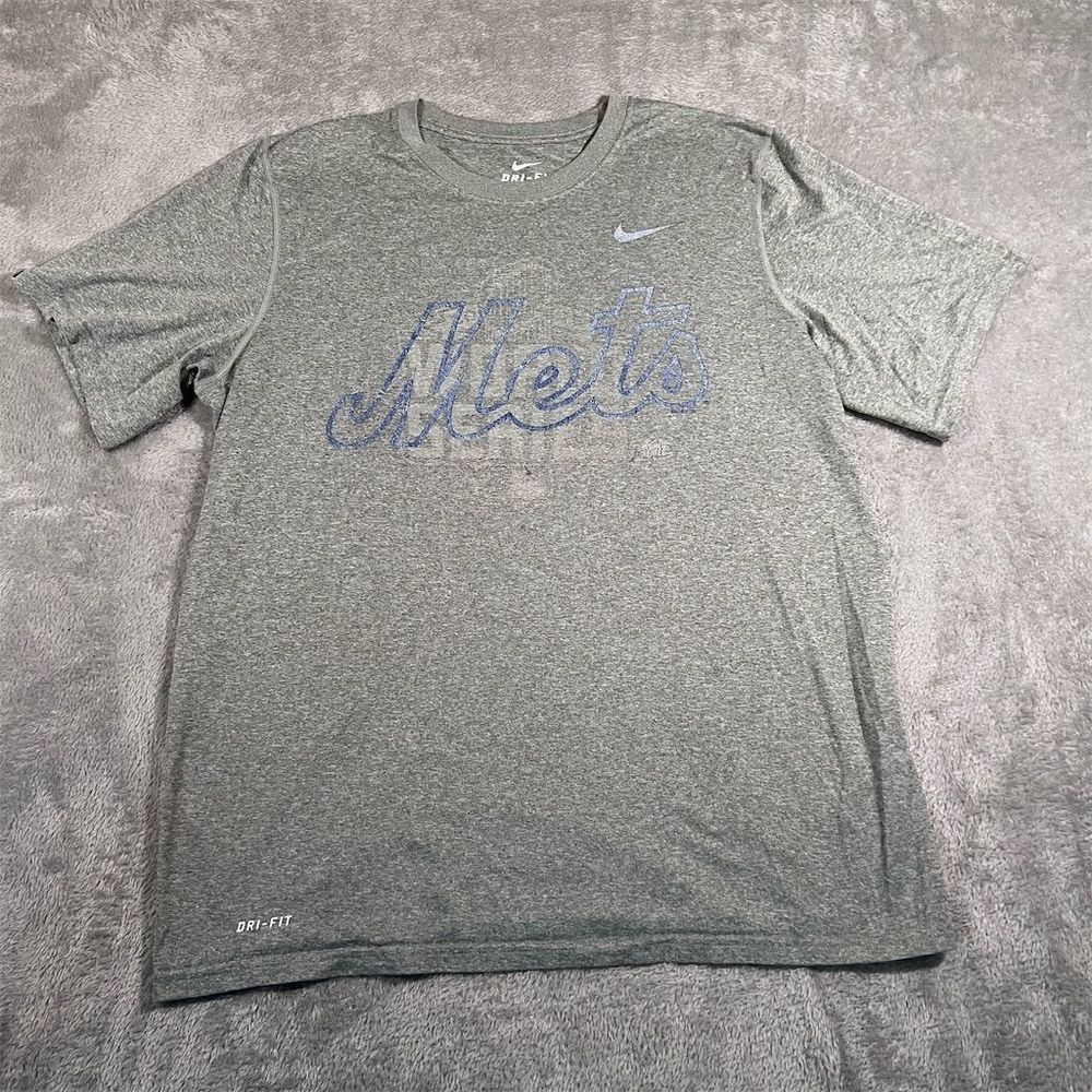 New York Mets T-Shirt Men's Large Gray‎ Nike Dri-FIT Sports Casual Crew Neck